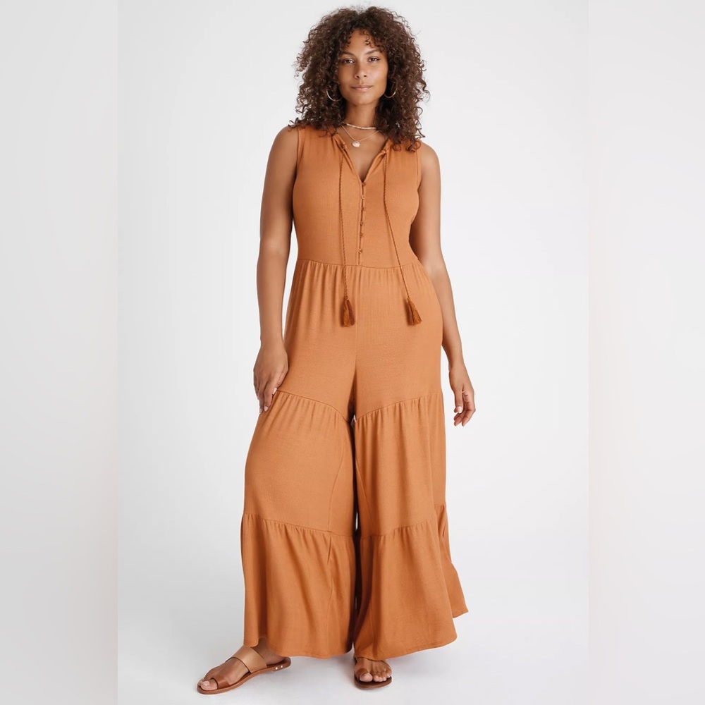 Anthro Marina Tiered Wide Leg Jumpsuit - Picture 3 of 11